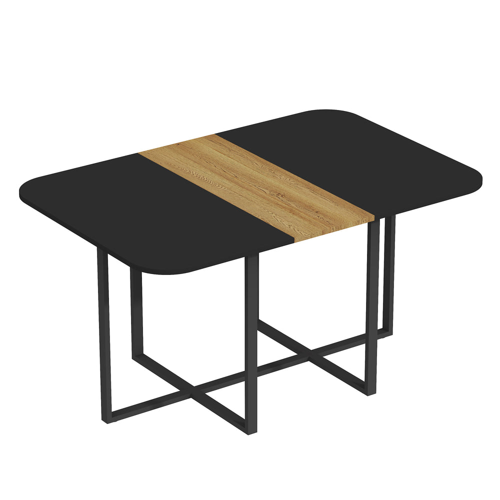 English Elm Multi-functional Dining Work Table Two-tone Mdf Top Metal Base for Modern Compact Spaces Black,Wood W3875P385208