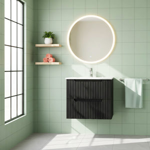 English Elm Goodyo Floating Bathroom Vanity Matte Black Ceramic Sink Soft Close Storage Cabinet W1223S00037