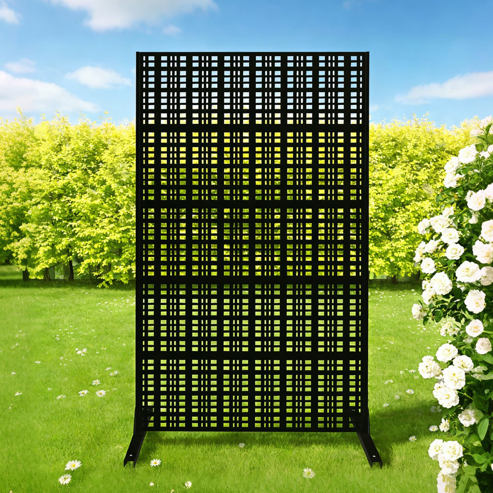 English Elm Metal Grid Privacy Screen Freestanding Powder Coated Divider for Patio or Balcony W1586P455078