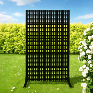 English Elm Metal Grid Privacy Screen Freestanding Powder Coated Divider for Patio or Balcony W1586P455078