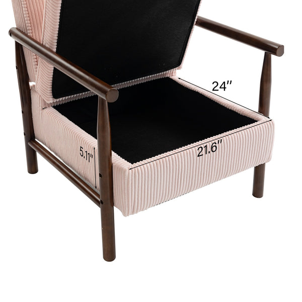 English Elm Storage Accent Chair Mid Century Wood Frame Upholstered Seat with Lumbar Cushion Light Pink W2530P401446