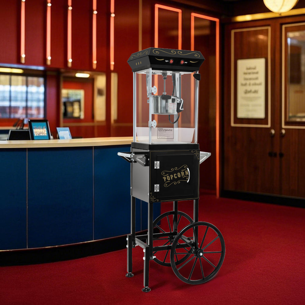 English Elm 6oz Retro Theater Popcorn Popper Cart with Stainless Kettle for Game Room Fun Black W2841P272024