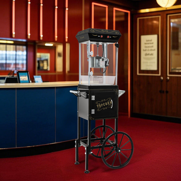 English Elm 6oz Retro Theater Popcorn Popper Cart with Stainless Kettle for Game Room Fun Black W2841P272024