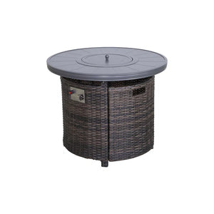 English Elm 25" Round Aluminum Fire Pit Table with Wicker Exterior, 55,000 BTU, Hidden Tank, CSA Certified B120P270695