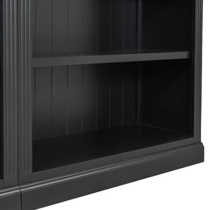 English Elm 83.4" Tall Wood Bookcase with LED Light Strip, 5-Tier Adjustable Shelves, Cable Hole, Modern Black Storage Organizer N751S246934B