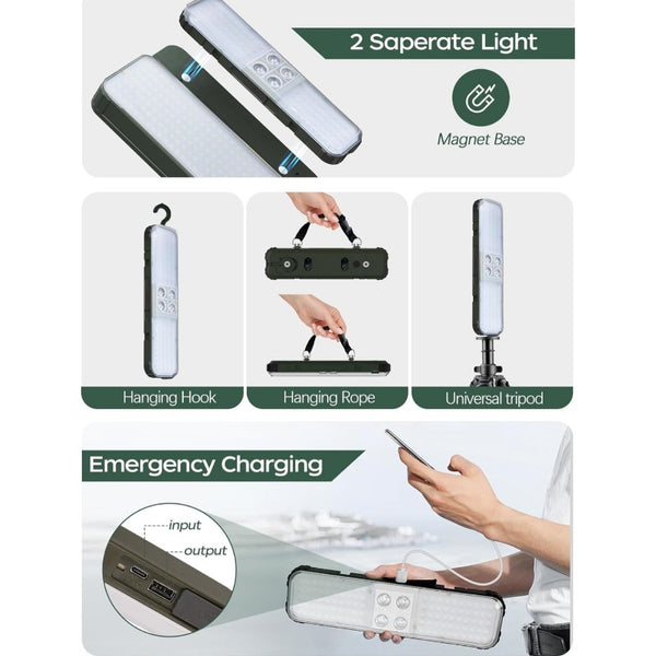 English Elm 10000lm Rechargeable Work Light 15000mAh Telescopic 72" with Detachable Lamp, USB-C & Solar Power W3355P391566