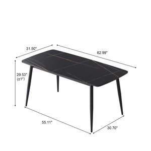 English Elm 62.99" Modern Artificial Stone Curved Edge Dining Table With Black Metal Legs – Seats 6 Comfortably! W1535S00498