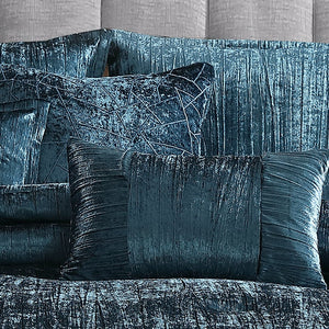 English Elm Turin Blue Crinkle Velvet 7Pc Bedding Set – Luxurious Queen Bed Ensemble For Modern Elegance & Comfort B340P341999-GIGA