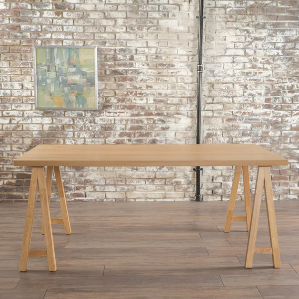 English Elm Christopher Knight Home® - DINING table solid wood and MDF farmhouse dining table 74.5" versatile large desk gaming surface farmhouse style durable design Oak 60386.00OAK