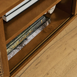 English Elm 67.9 Inch Mid Century Modern Rattan Tv Stand For 75" Tvs - Stylish Media Console With Smart Storage & Solid Wood Legs W1801P303380