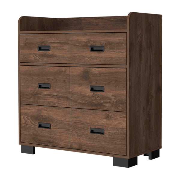 English Elm Anemone Elegant 5-Drawer Dresser with Double Drawer & Spacious Storage, Durable Particleboard Design Brown 37 L x 21 W x 6 H B128S00078