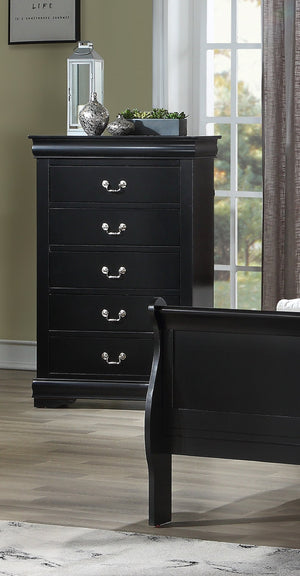 English Elm 1pc Black Finish Five Drawer Chest Louis Philip Solid Wood 47" Tall Contemporary Sleek Storage Solution B011P193098