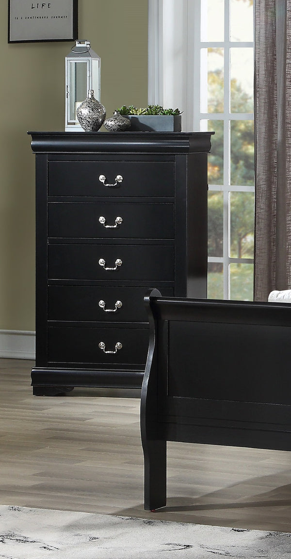 English Elm 1pc Black Finish Five Drawer Chest Louis Philip Solid Wood 47" Tall Contemporary Sleek Storage Solution B011P193098