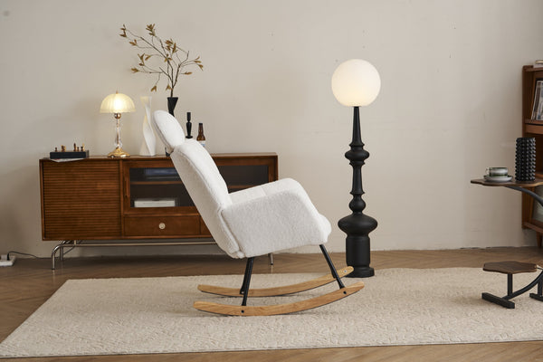 English Elm 055-teddy Plush Fabric Nursery Glider with High Back Support and Modern Rocking Base W527P228306