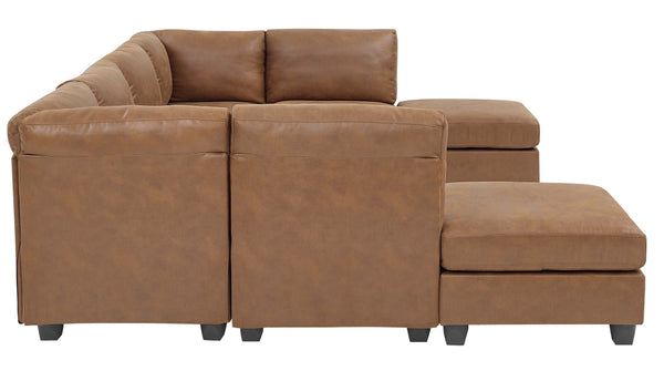 English Elm Faux Leather Modular Sectional Sofa Reconfigurable Pu Upholstery Living Room B2748S00044