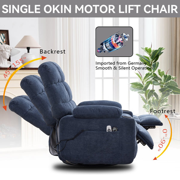 English Elm Heat Massage Rocker Swivel Recliner with Vibration Nodes Fabric Lounge Chair W5029P388740
