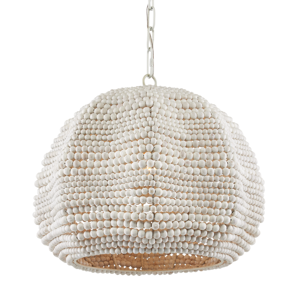Octavia White Pendant Light - Elegant Bohemian Ceiling Fixture with Wood Beads for Coastal Spaces