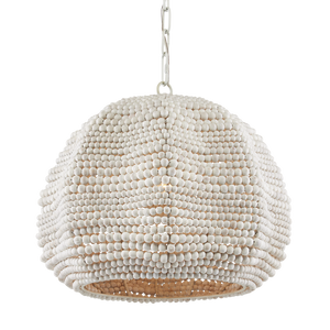 Octavia White Pendant Light - Elegant Bohemian Ceiling Fixture with Wood Beads for Coastal Spaces