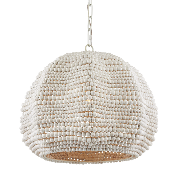 Octavia White Pendant Light - Elegant Bohemian Ceiling Fixture with Wood Beads for Coastal Spaces
