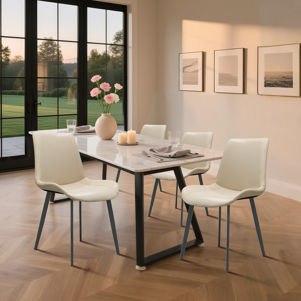 English Elm Beige Pu Leather Dining Chairs Set Of 2 - Modern, Durable, Ergonomic For Kitchen, Office & More! T3967P384117