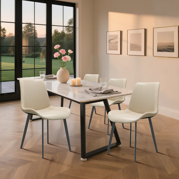 English Elm Beige Pu Leather Dining Chairs Set Of 2 - Modern, Durable, Ergonomic For Kitchen, Office & More! T3967P384117