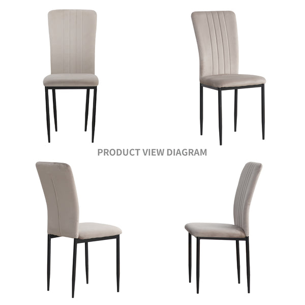 English Elm Dining Chair Set of 4 Velvet Upholstered Curved Back with Powder Coated Metal Legs Gray W3851P407807