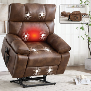 English Elm Brown Leatheraire Power Lift Recliner Dual Motor Massage Heat Heavy Duty 350 Lb W1803P340282