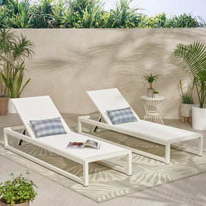 English Elm Christopher Knight Home® - MODESTA Chaise Lounge Set with Rust‑Resistant Aluminum Frame, Breathable Mesh, 5‑Position Adjustable Comfort White 62397.00WHIMP2