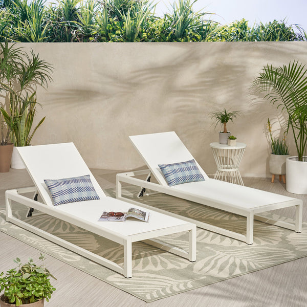 English Elm Christopher Knight Home® - MODESTA Chaise Lounge Set with Rust‑Resistant Aluminum Frame, Breathable Mesh, 5‑Position Adjustable Comfort White 62397.00WHIMP2