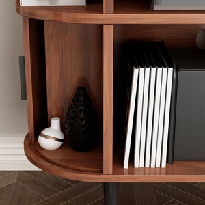 English Elm Large Mid Century Walnut Turntable Stand with Vinyl Storage and Built in Usb Charging W2641P442531