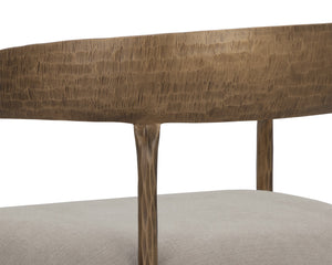 Sunpan Zanatta Dining Armchair – Handcrafted Antique Brass Frame with Unique Hammered Metal Detailing Zenith Taupe Grey