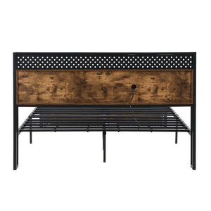 English Elm King Metal Platform Bed Frame with Wooden Headboard & Footboard USB, LED Lights, 2 Drawers Storage W2297P236977