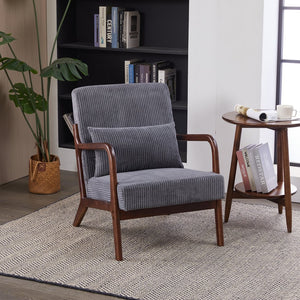 English Elm Mid-Century Upholstered Accent Chair Antique Dark Grey — Ergonomic Solid Wood Frame, Cozy Pillow Seat W2989P295372