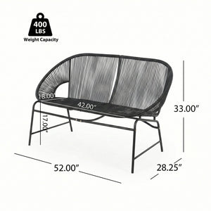 English Elm Condessa Outdoor Pe Rattan Loveseat Iron Frame Weather Resistant Patio Seating Black N775P423051B