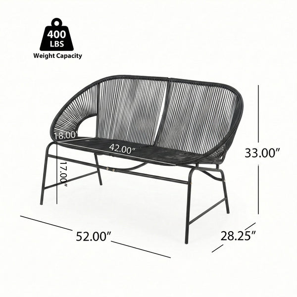 English Elm Condessa Outdoor Pe Rattan Loveseat Iron Frame Weather Resistant Patio Seating Black N775P423051B