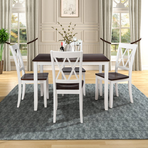 English Elm Topmax Five Piece X-back Dining Set with Solid Wood Legs and Acacia Veneer Top N717S000088K