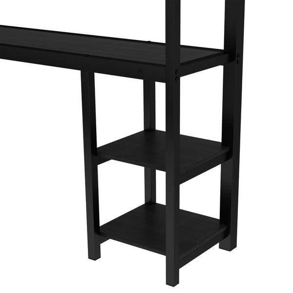 English Elm Queen Metal Bunk Bed With Desk & Usb, Versatile Loft Design Folds To Sofa, Led Lighting, Black W1580S00086-GIGA