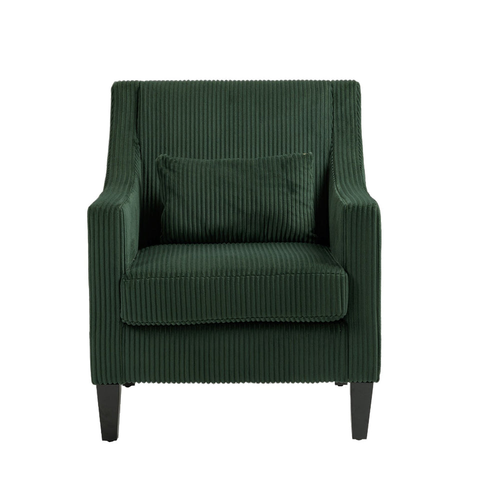 English Elm COOLMORE Modern Accent Chair with Plush Corduroy Upholstery, Solid Wood Frame and Two Pillows Emerald W395P195360