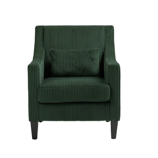 English Elm COOLMORE Modern Accent Chair with Corduroy Upholstery, Solid Wood Frame, Supportive Dual Pillows for Cozy Living Spaces Emerald W395P195360