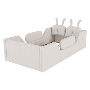 English Elm Twin Kids Platform Bed Teddy Fabric Upholstered with Bunny Cushions and Safety Rails White W2593P395806