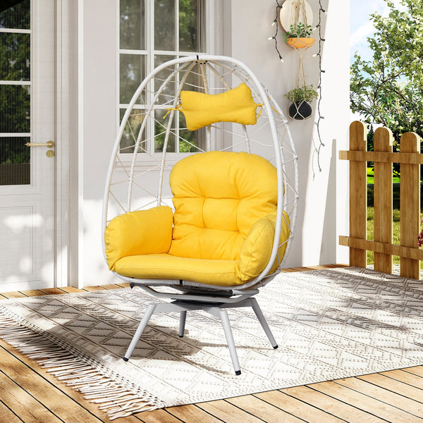 English Elm Oversized Swivel Wicker Egg Chair with Plush Cushions for Patio or Indoor Lounging T5880P500999