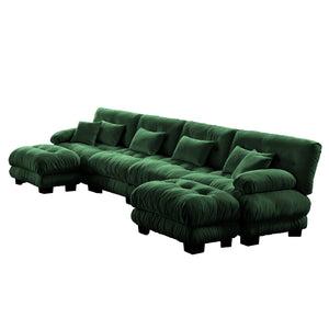 English Elm Free Modular U-Shaped Sectional Sofa - Customizable 4-Seater Couch With Chenille Fabric & 2 Ottomans W714S01096