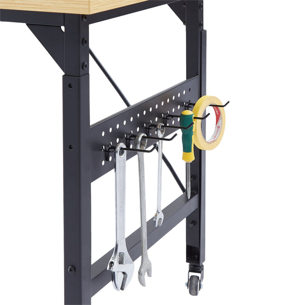 English Elm 71''adjustable Rolling Workbench with Pegboard Power Strip and Locking Wheels for Garage W1162P384342