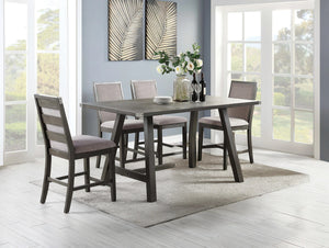 English Elm Contemporary 7-Piece Counter Height Dining Set With Grey Wood Table & 6 High-Back Chairs For Style B011S01703