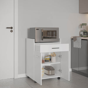 English Elm Glover Mobile Kitchen Cart with Casters, Drawer, Shelves & Cabinet — Kronos White Prep Island, Compact Storage Solution B200P335364