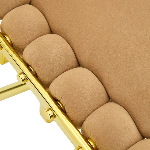 English Elm Cream Dutch Velvet Swivel Chair Tufted Bubble Backrest Glam Armless Accent Seat Brown,Gold W3875P448018