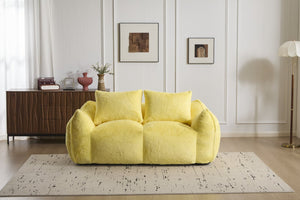 English Elm Giant Ultra Soft Fluffy Loveseat Bean Bag Sofa for Adults, Oversized Shredded Foam Couch with Pillows Yellow W3723P353896