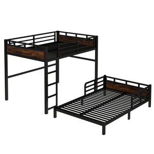 English Elm Full Metal Bunk Bed - Versatile Full-Over-Full Design With Vintage Wood Finish & Safety Fence W1580S00226