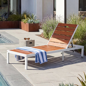 English Elm Outdoor Acacia Wood Slat Chaise Lounge with Powder Coated Frame for Patio Resort Brown,White N719P383161K