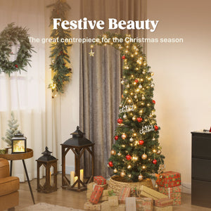 English Elm 6 Ft Slim Bent Top Fir Christmas Tree with 200 Warm White Leds and Metal Stand T3971P390046